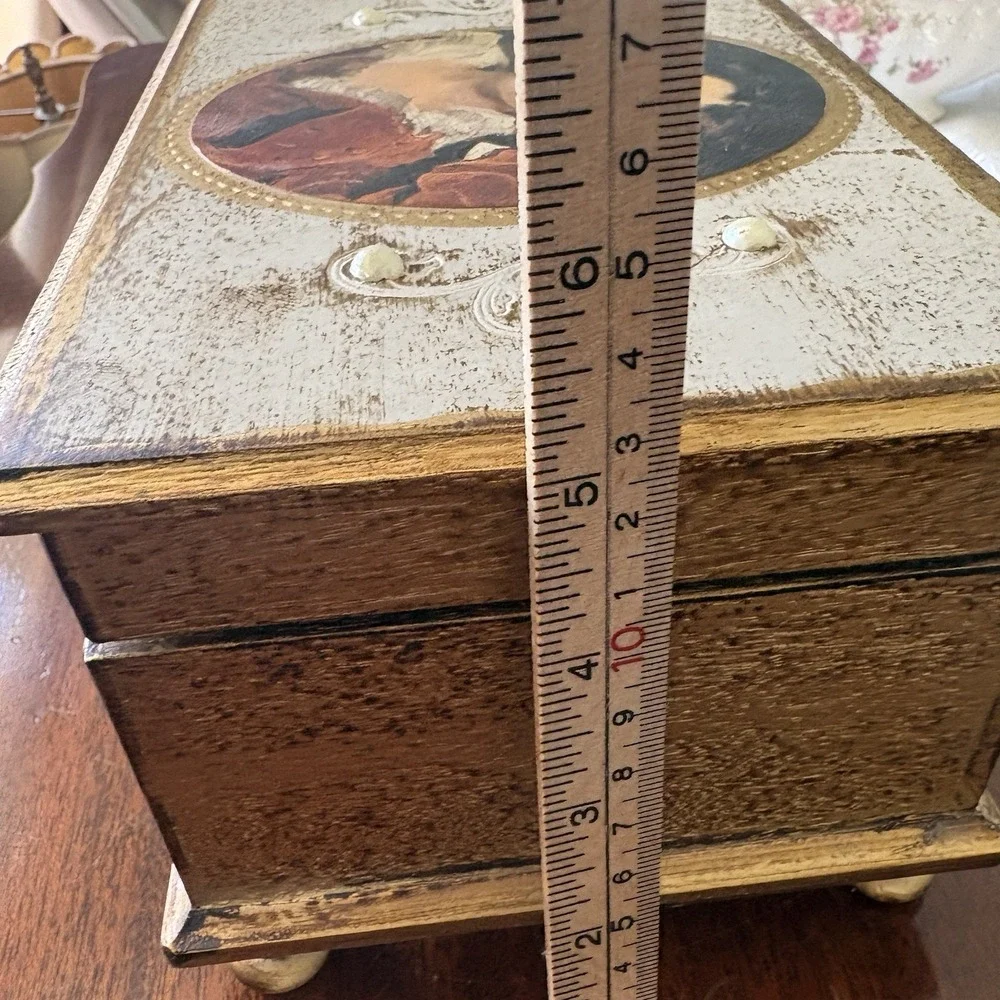 Vintage Music Box Jewelry Box Velvet Lined Victorian Portrait Japan